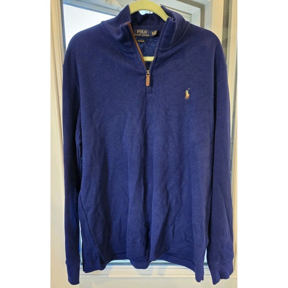 POLO RALPH LAUREN Men's Estate-Rib Sapphire Star Quarter Zip Pullover  XL